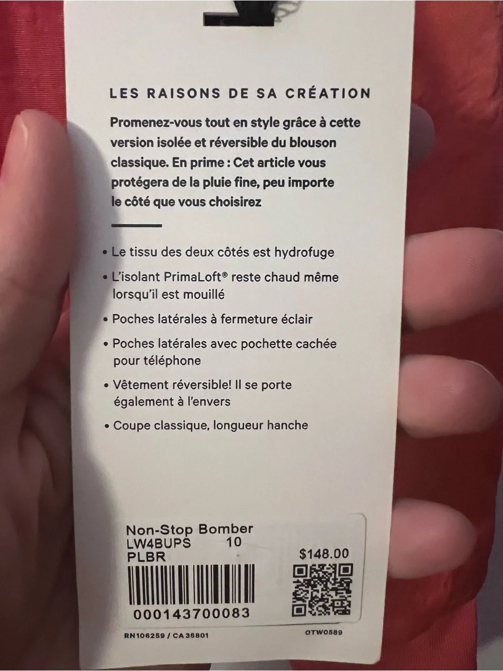 #843 NWT Lululemon Non-Stop Bomber Jacket Pale Raspberry Size 10 Reversible